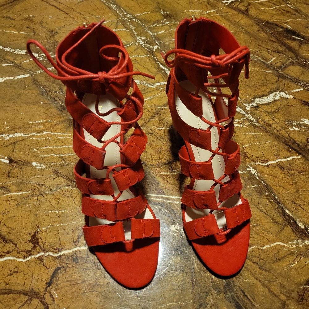Never Worn Marc Fisher Red Suede Strappy Heels - Size 8
